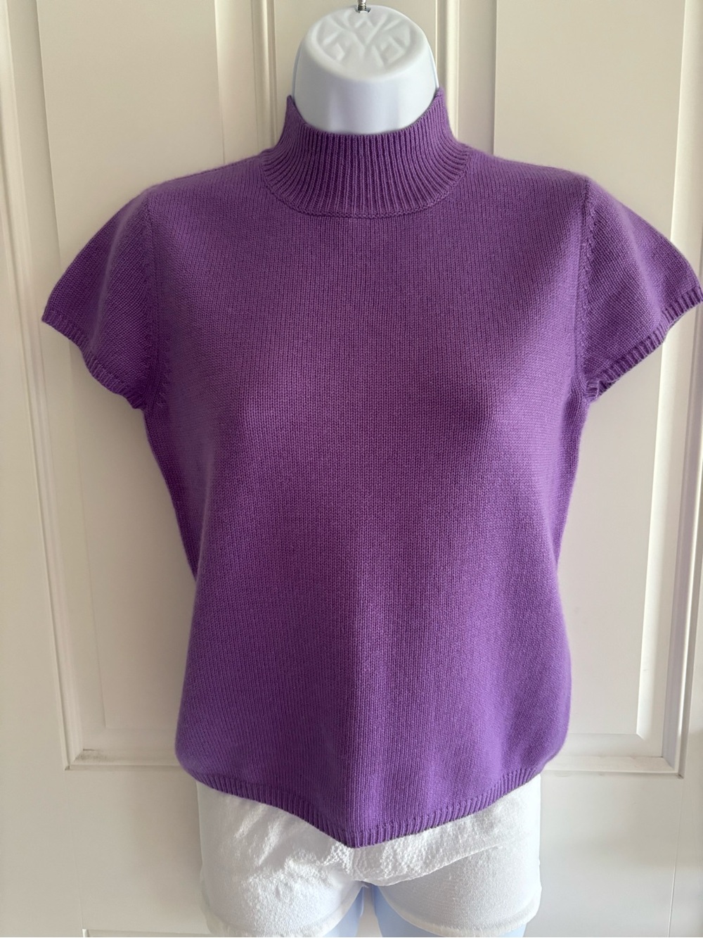 Cashmere Talbots Purple Cap Sleeve Mock Neck Sweater